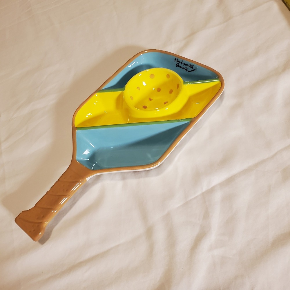 Hand-painted Elements Pickleball Paddle Ceramic Chip and Dip Serving Platter